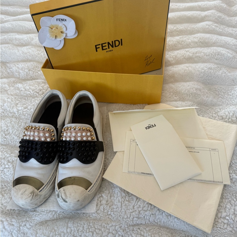 Fendi Black and White Sneakers with Studs Accents | Size 39